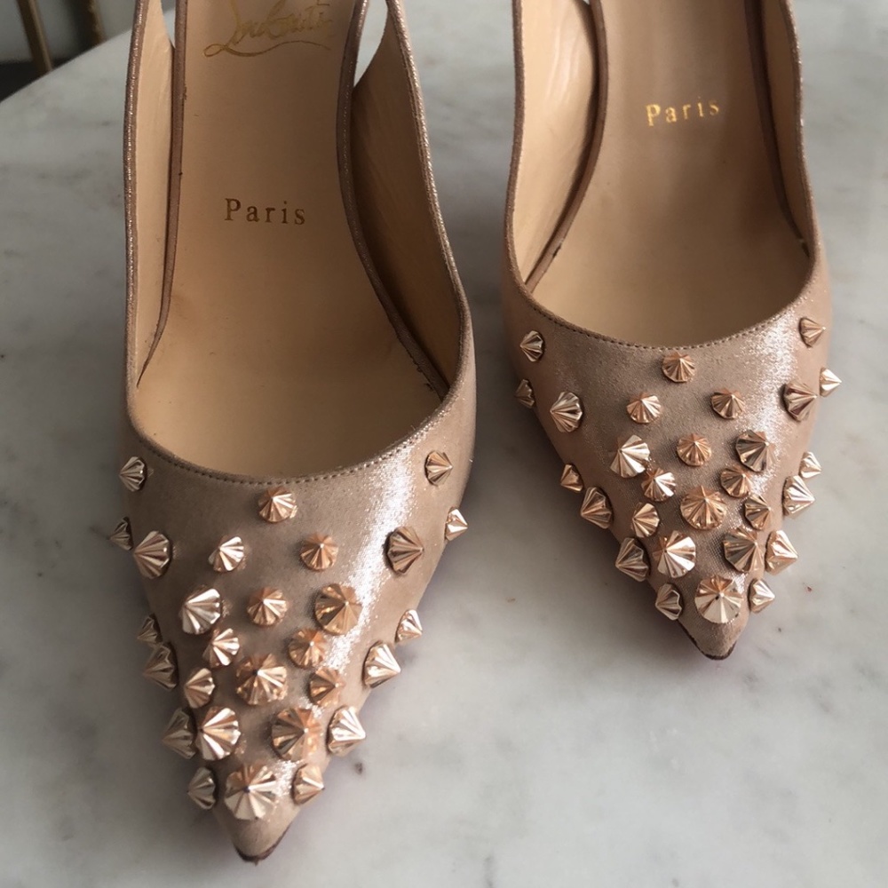 Christian Louboutin Rose Gold Stud Slingbacks
